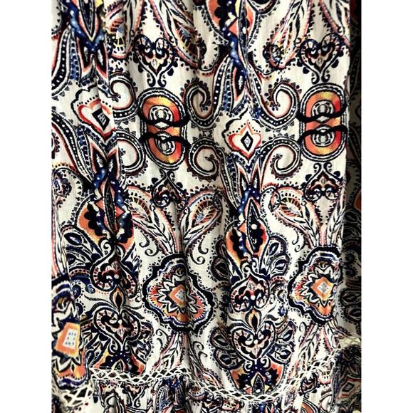 Fever Boho Style Tunic Top Women's Size Small Blue Orange Crochet Lace Inset Sle - Picture 6 of 6